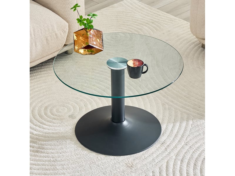  Table basse ronde avec plateau en verre trempé et piètement métal, style moderne, en verre et métal, noir, 70 × 45 cm  - Conforama B