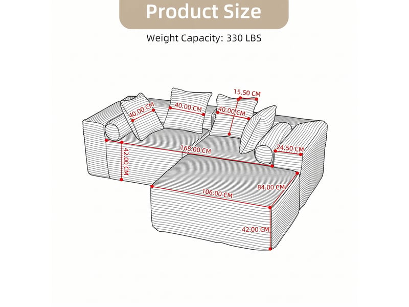 Canapé d'angle modulable en l 3 places avec méridienne beige en tissu chenille - Conforama E