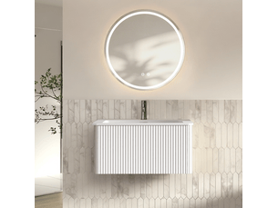 Meuble sous vasque suspendu avec 1 tiroir et miroir led antibuée, vasque intégrée blanche pour salle de bain 81 cm