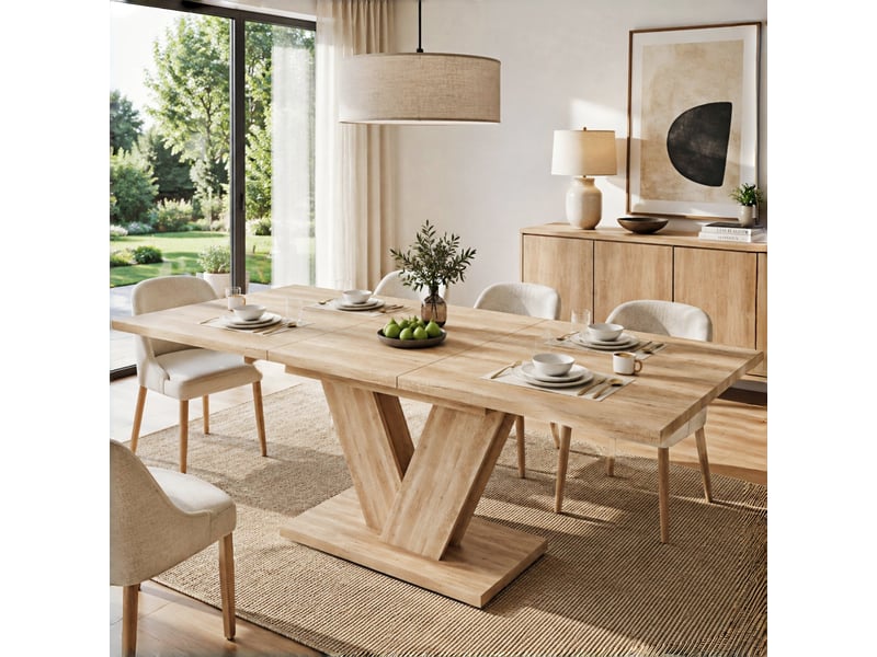  Table extensible effet chêne avec pied en v 140-180 x 80 cm Fay Lum - Conforama B