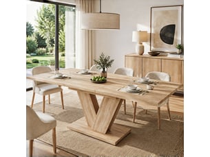 Table extensible effet chêne avec pied en v 140-180 x 80 cm
