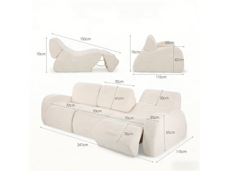  Canapé modulable 3 places convertible en velours côtelé beige 247x115x76 cm  - Conforama C