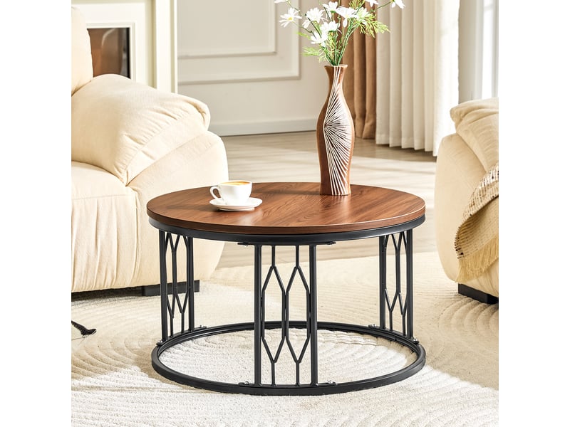  Table basse ronde avec structure ouverte et cadre métallique, style moderne, pour salon, 70 × 40,5 cm  - Conforama C