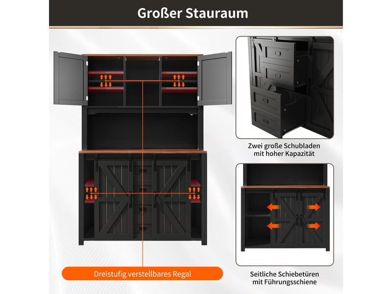 Buffet 115x40x175 cm noir et blanc avec portes coulissantes et éclairage led intégré - Conforama E