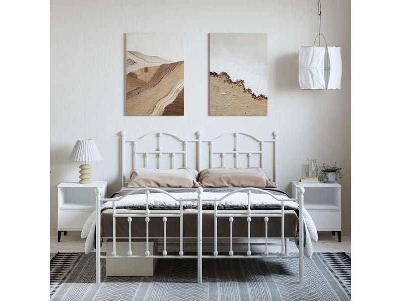 Lit double- lit adulte -  cadre de lit métal sans matelas et pied de lit blanc 135x190 cm  - Conforama C