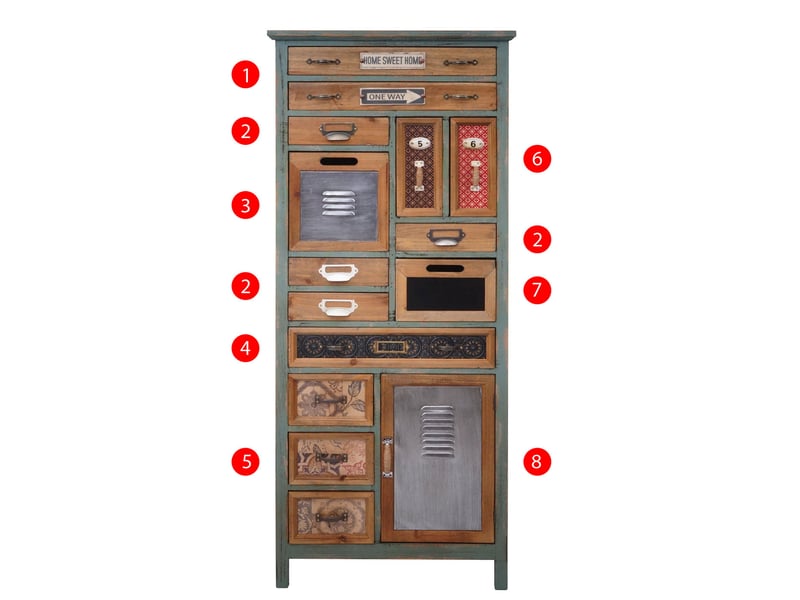 Meuble style apothicaire 138 x 57 x 32 cm commode vintage 14 tiroirs et 1 compartiment en bois de sapin massif et mdf aspect vieilli 04_0011126 - Conforama C