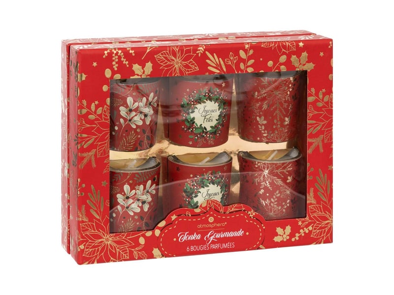  Lot de 6 bougies parfumées 40 gr avec pot verre rouge  - Conforama A