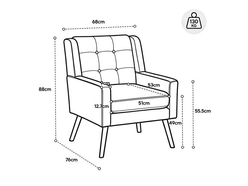 Fauteuil et canapé 2 places en tissu rembourré avec assise confortable et pieds en bois, gris clair - Conforama C