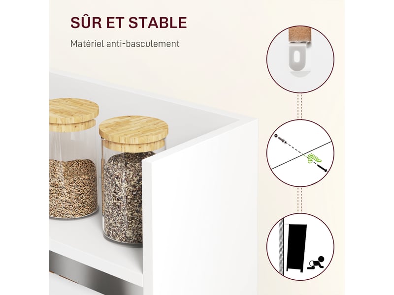  Table à manger pliante, table de cuisine pour 3 personnes, 78,5x91x93cm, plateau à abattant et 4 étagères, blanc  - Conforama R