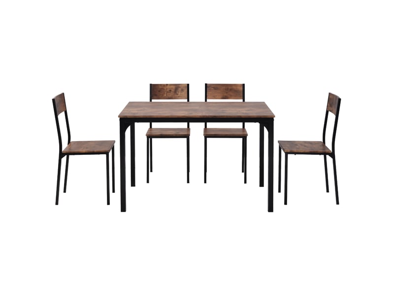  Ensemble table et 4 chaises, l108 cm, table de cuisine de salle à manger gain de place, style industriel vintage et métal, marron  - Conforama D