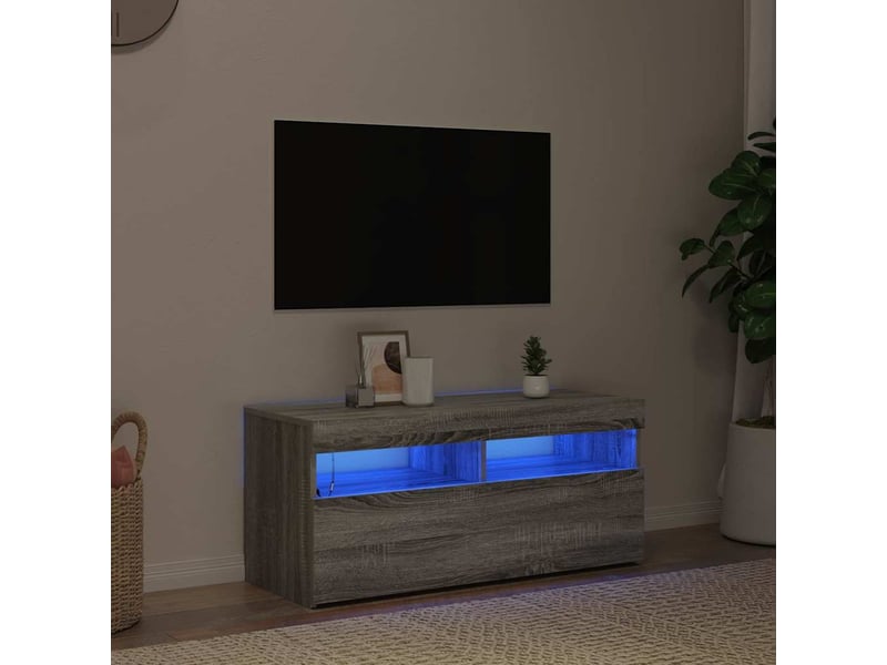  Meuble tv - banc tv - meuble de rangement avec lumières led sonoma gris 90x35x40 cm  - Conforama C