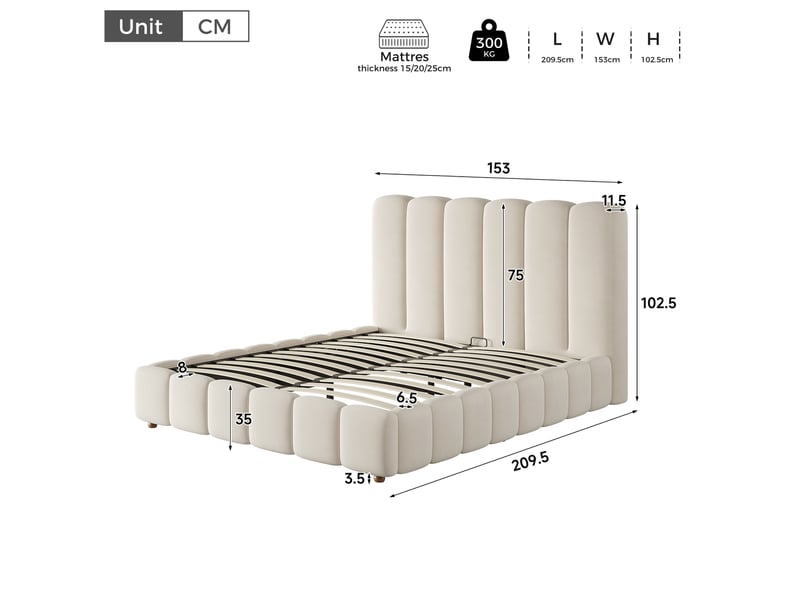  Lit coffre 2 places 140x190 cm avec sommier beige en velours  - Conforama C