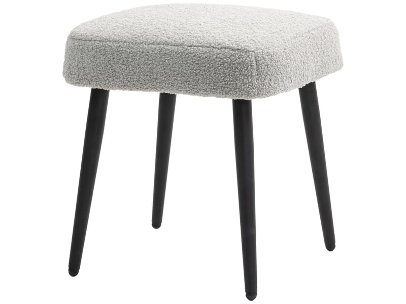  Tabouret gris clair avec assise rembourrée en laine et piètement en acier mesurant 42 x 42 x 44 cm idéal comme repose-pieds  - Conforama A