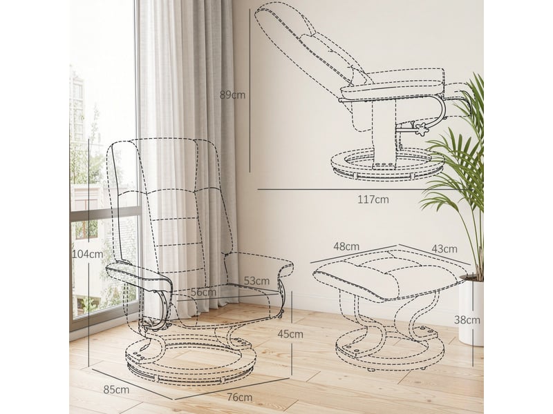 Fauteuil relax inclinable avec repose-pieds, pivotant cadre bois, fauteuil détente salon - Conforama C