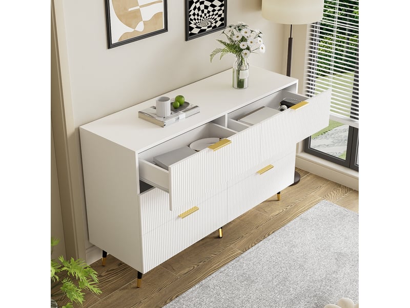 Commode 120x40x77 cm, meuble salon, chiffonier avec 6 tiroirs de rangement,en mdf, blanc  - Conforama E