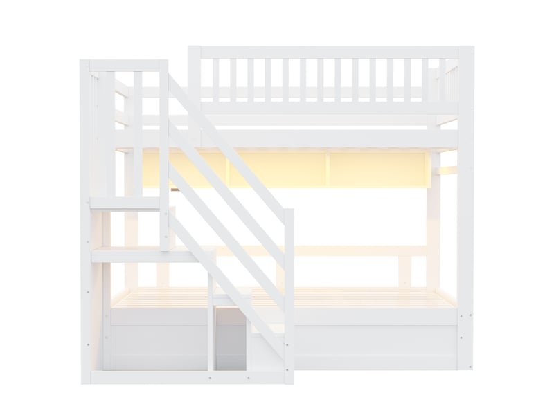  Lit mezzanine 140x200 cm en pin avec escalier de rangement, coffre hydraulique, led et prises blanc Fay Lum - Conforama D