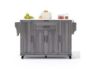 Desserte de cuisine mobile 136 x 70 x 92 cm, plateau extensible, gris mdf
