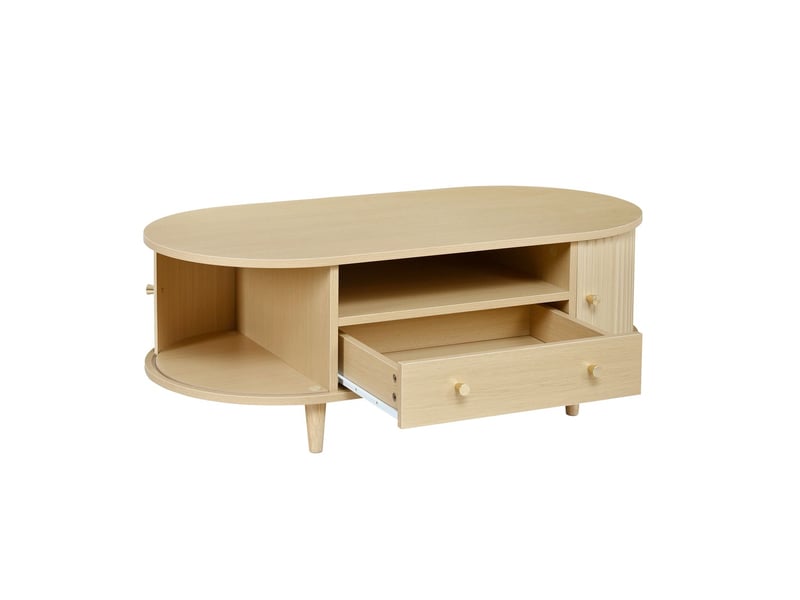  Table basse 100x50x40, finition bois table basse salon, tiroir, rangement ouvert, porte coulissante  - Conforama E