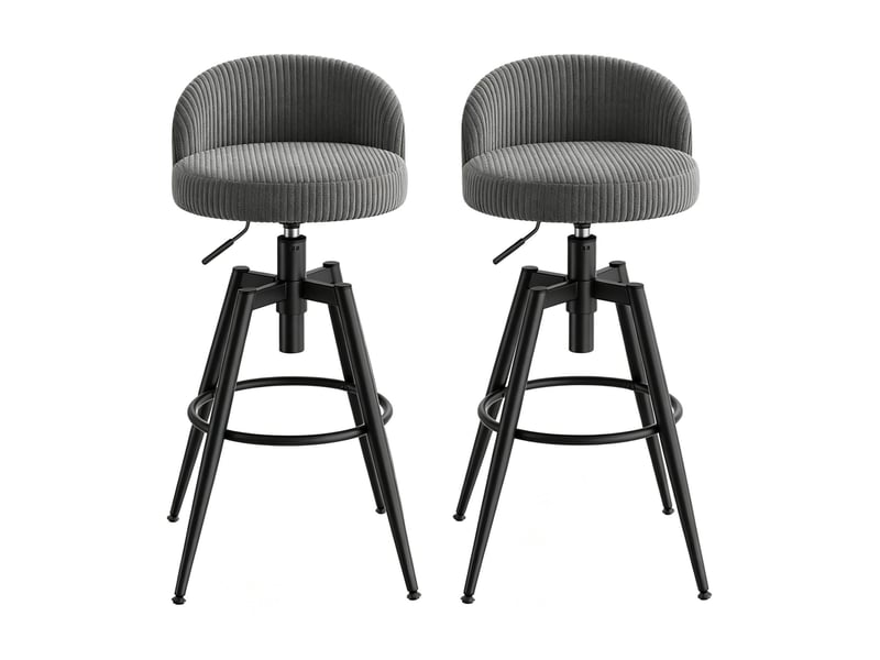  Lot de 2 tabourets de bar pivotants et réglables en velours côtelé gris  - Conforama A