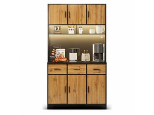 Buffet de cuisine avec éclairage led multicolore contrôlé par application, 100 x 40 x 180, noir et bois naturel