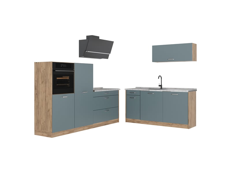  Vicco cuisine, bleu-grischêne doré, 220cm plan de travail marbre  - Conforama A
