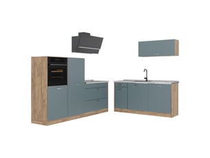 Vicco cuisine, bleu-grischêne doré, 220cm plan de travail marbre