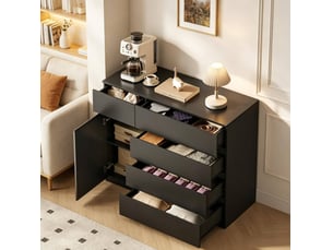 Buffet 1 porte(s) 5 tiroir(s) WISHDOR - 100 cm coloris noir