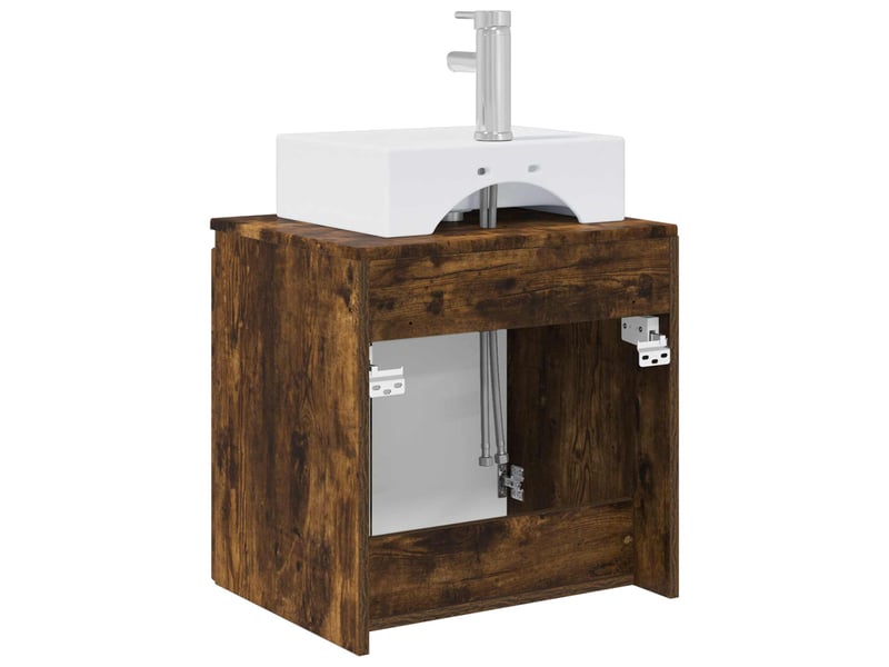  Vanité de lavabo mural, meuble de rangement chêne fumé 49.5x41x62.5 cm shl161  - Conforama E
