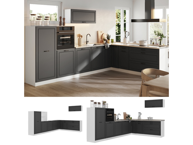  Vicco cuisine en angle, anthracite campagneblanc, 327 x cm plan de travail anthracite  - Conforama D