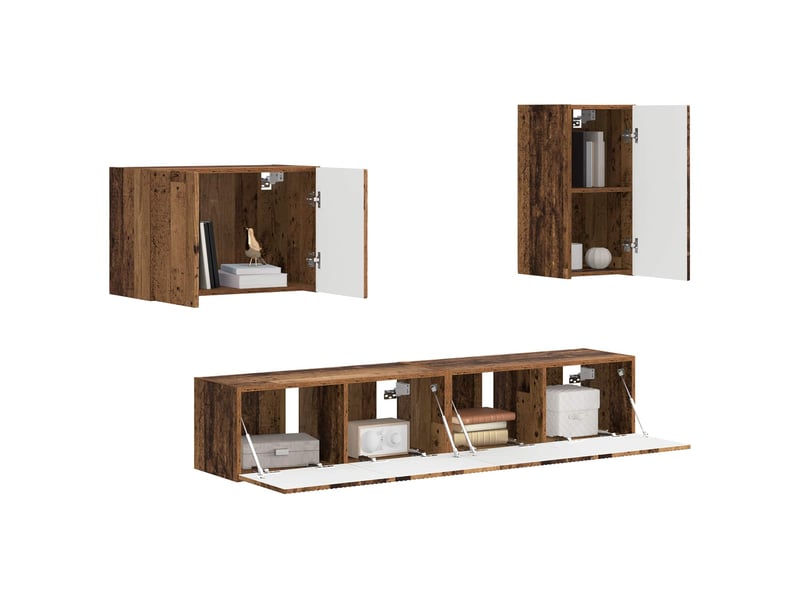  Ensemble de meuble tv - banc tv - meuble de rangement mural 4 pcs bois ancien bois d'ingénierie  - Conforama C