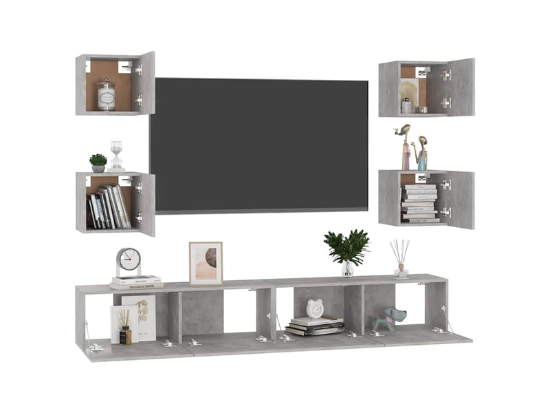  Ensemble de meubles tv 6 pcs gris béton bois d'ingénierie shl34027  - Conforama C