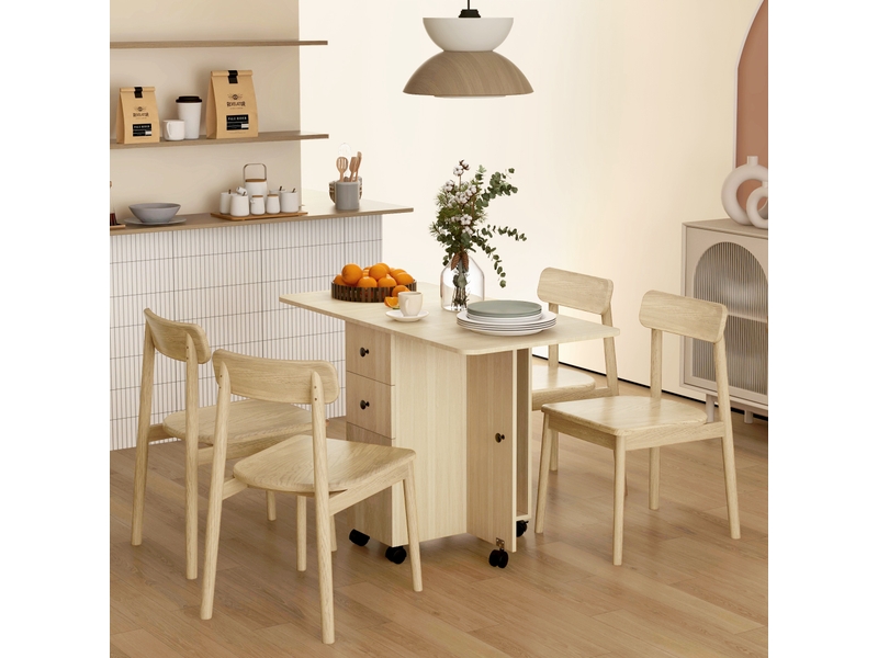  Table pliante à roulettes avec abattants, table d'appoint multifonctionnelle avec rangement, 120 x 60 x 76,5 cm, naturelle  - Conforama D