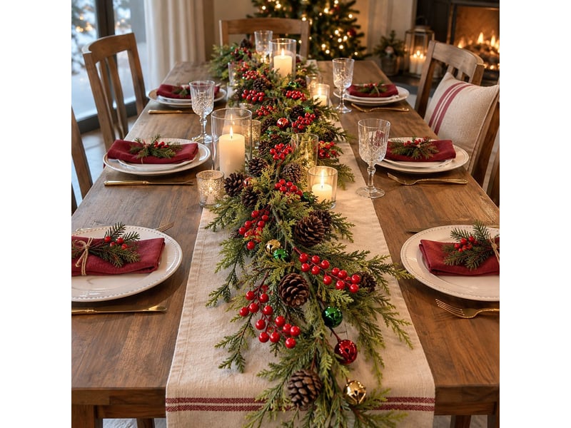  Guirlande de noël artificielle 1,8 m avec baies, vigne décorative pour porte, cheminée, fenêtre, plafond intérieur extérieur  - Conforama D