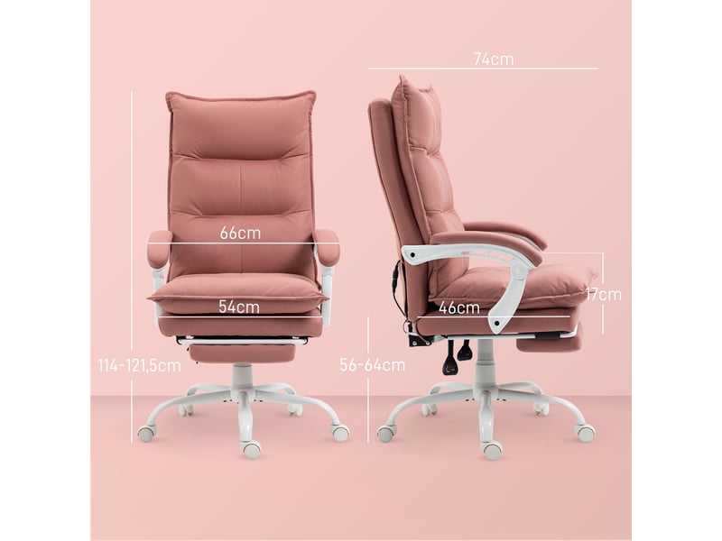 Fauteuil de bureau massant à 6 points, chauffant, inclinable à 155°, rose - Conforama E