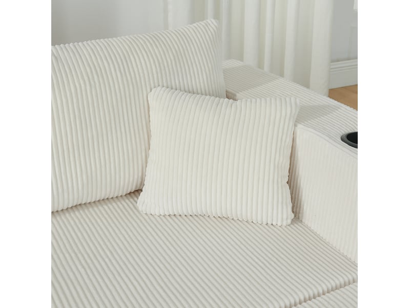  Canapé d'angle modulable 3 places 230x138x75 cm velours côtelé beige  - Conforama D