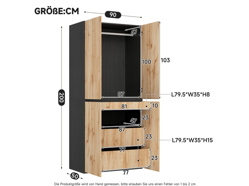  Armoire modenvie 4 portes avec rangement bijoux et penderie 90 x 50 x 200 cm décor chêne  - Conforama C