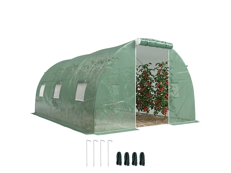  Serre de jardin tunnel 13,5 m² 6 fenêtres porte zippée enroulable châssis acier galvanisé bâche pe 4,5 x 3 x 2 m vert  - Conforama A