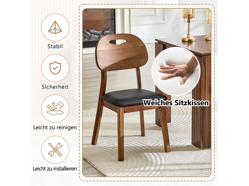  Lot de 2 chaises de salle à manger,50x44x88 cm,pu et bois d'hévéa,noir  - Conforama D