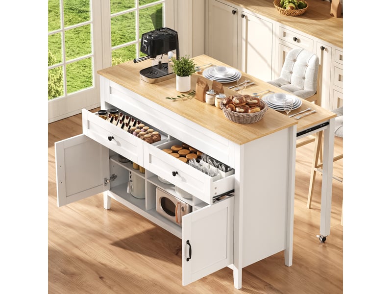  Îlot de cuisine avec table extensible 120x40x92 cm en mdf blanc et bois clair  - Conforama B