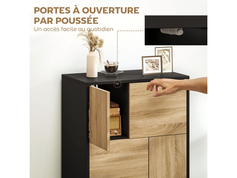  Buffet salon meuble de rangement armoire de cuisine portes à pousser et 4 placards 60 x 35 x 78 cm style moderne, noir  - Conforama W