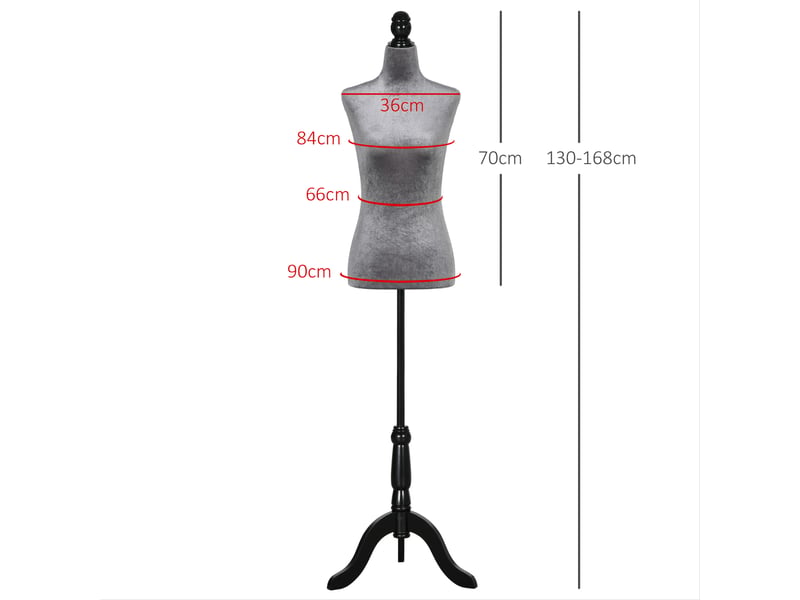  Mannequin de couture ajustable 130-168 cm avec trépied en bois pour la photographie de mode et la présentation de vêtements - gris  - Conforama E
