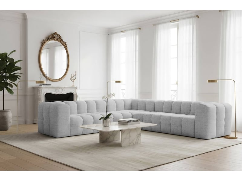  Canapé d'angle réversible miloe 6 places avec accoudoirs en tissu - gris clair MILOE - Conforama B
