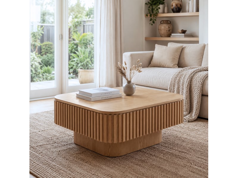 Table basse carrée 75x75x35 cm en mdf coloris bois naturel avec rangement - Conforama D