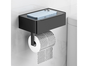 Porte-papier toilette avec étagère, porte-lingettes humides, montage mural, convient pour salle de bain et cuisine (noir)