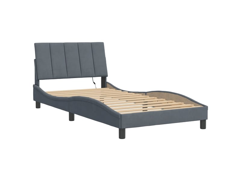  Lit simple- lit adulte -  cadre de lit avec led sans matelas hanko gris foncé 100x200cm velours  - Conforama B