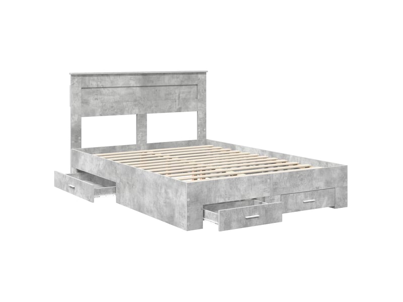 Lit double- lit adulte - cadre de lit gris béton 150 x 200 cm bois d'ingénierie - Conforama D
