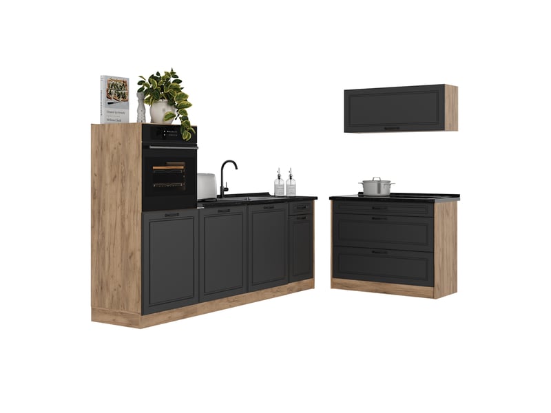  Vicco cuisine, anthracite campagnechêne doré, 220cm plan de travail marbre  - Conforama E