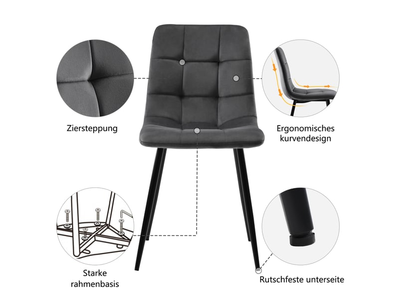  Ensemble repas 5 pièces avec table extensible 140 à 180 cm, rangement caché, plateau effet marbre noir et 4 chaises en velours  - Conforama D
