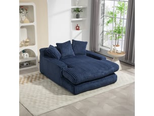 Méridienne - fauteuil lounge confortable avec coussins inclus en velours côtelé, sans montage, 125x155x63 cm, bleu marine