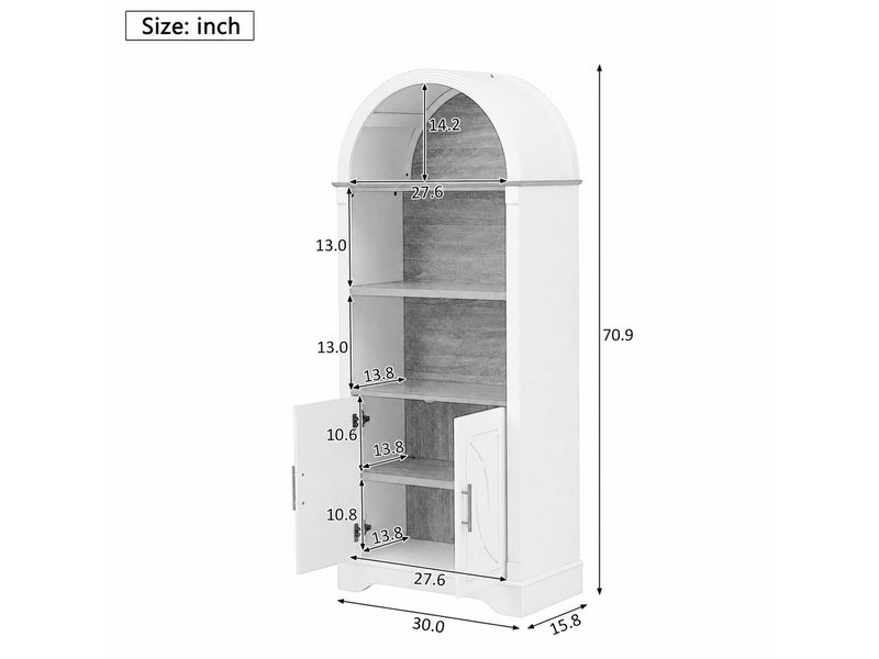  Buffet haut 2 portes, 3 niches, étagère réglable et led pour cuisine en mdf 76,2×40,1×180 cm blanc  - Conforama E